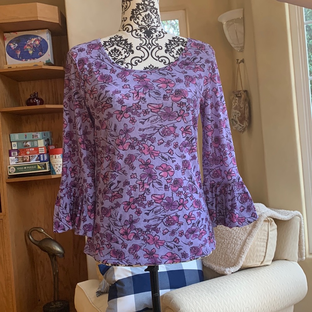 J-Jill Floral Long Sleeve with Ruffled Cuffs Womens Small